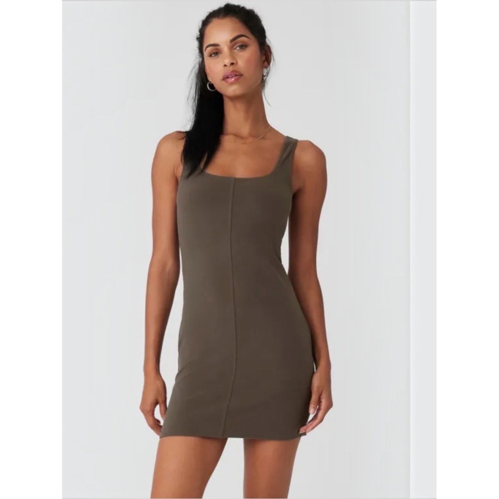 ALO Yoga Womens Small Brown Bodycon Mini Dress Scoop Neck Sleeveless Stretch - Picture 2 of 11